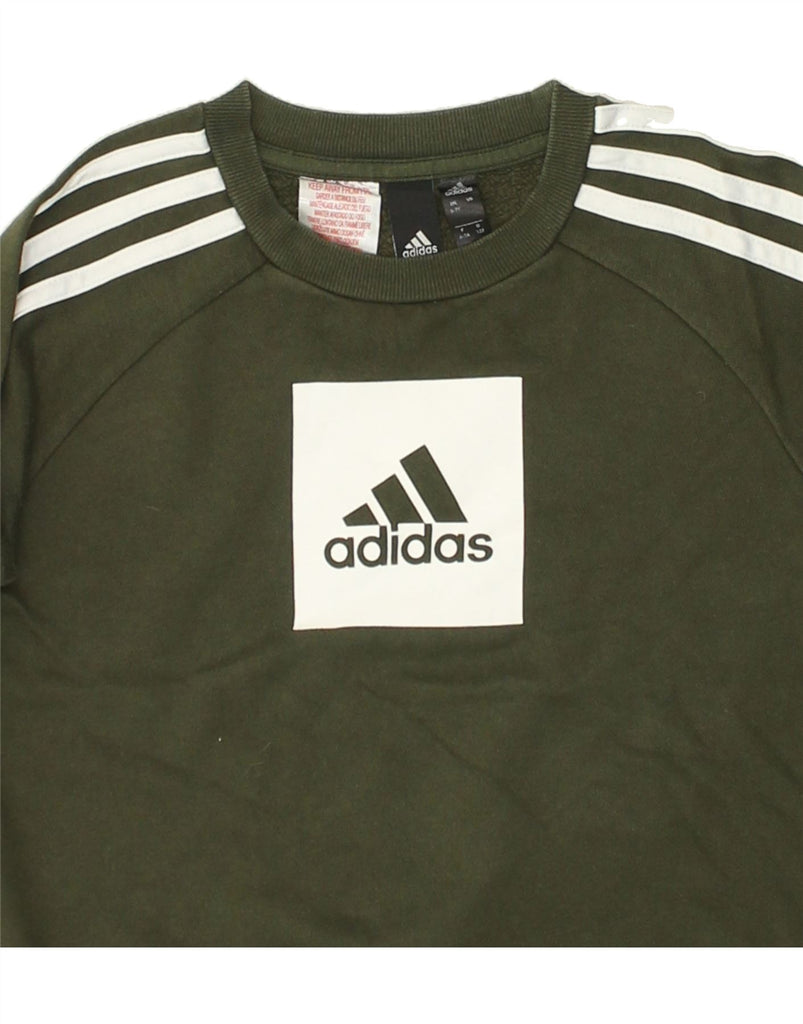 ADIDAS Boys Graphic Sweatshirt Jumper 6-7 Years Khaki Cotton | Vintage Adidas | Thrift | Second-Hand Adidas | Used Clothing | Messina Hembry 