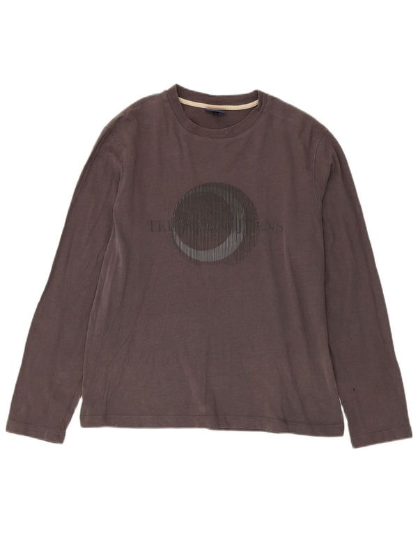 Trussardi Jeans Womens Graphic Top Long Sleeve UK 14 Large Grey Cotton
