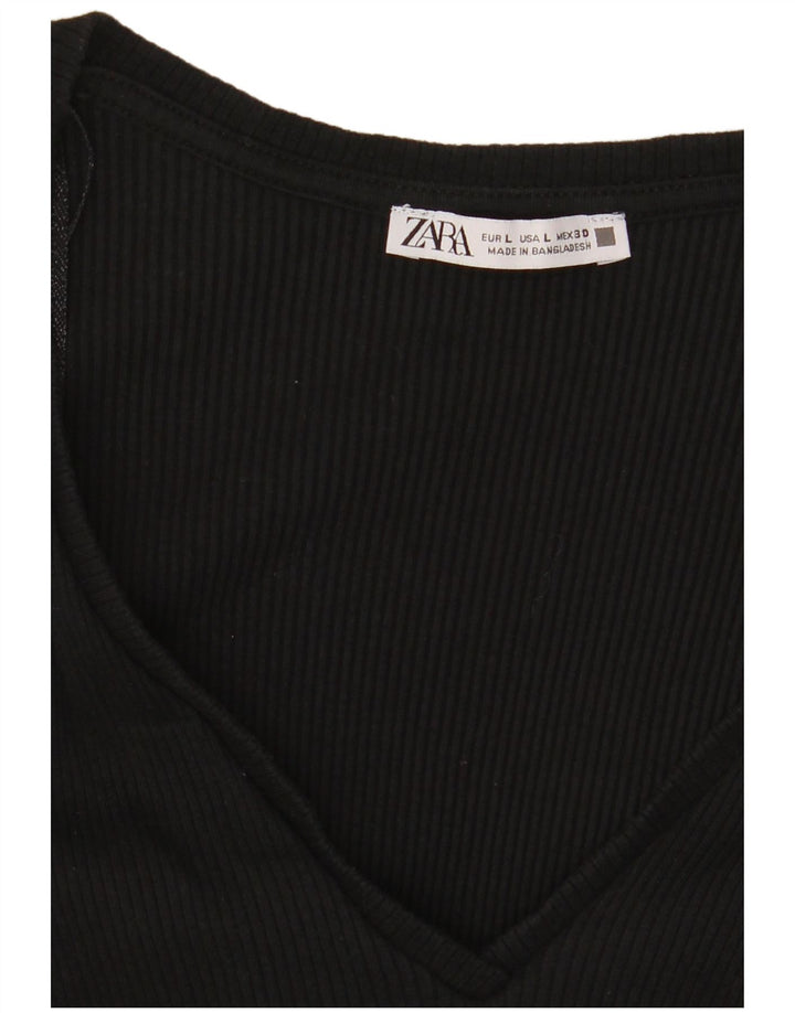 Zara Womens Crop Blouse Top UK 14 Large Black