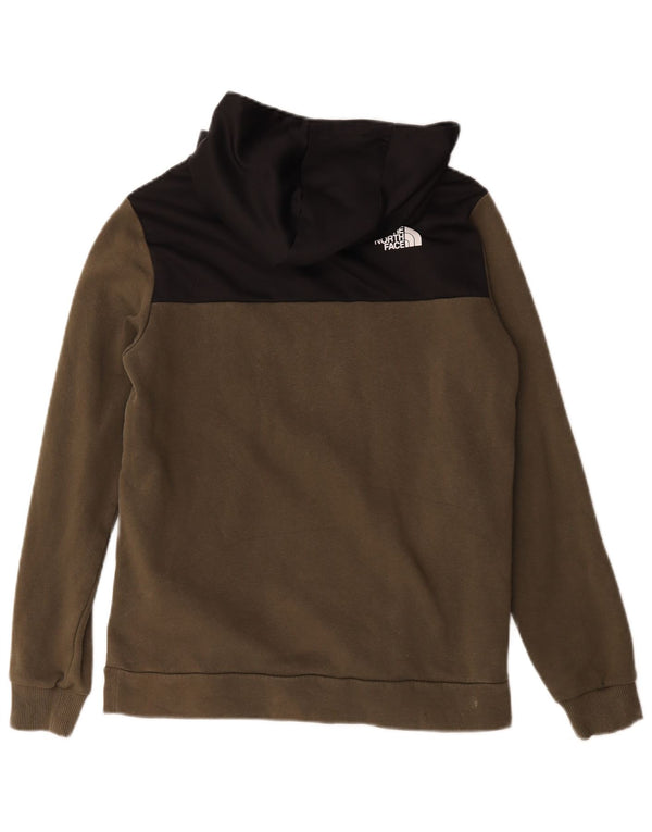 The North Face Boys Graphic Hoodie Jumper 14-15 Years XL Khaki Colourblock