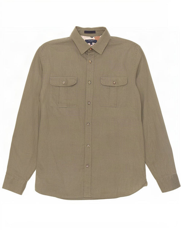 Ted Baker Mens Shirt Size 3 Medium Khaki Cotton
