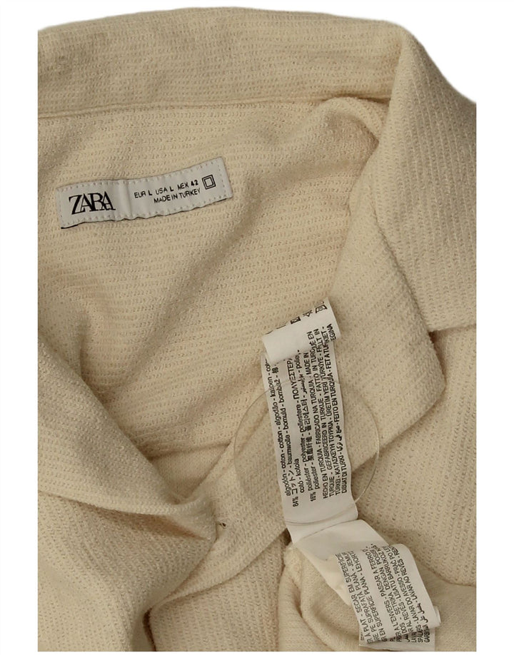 Zara Mens Short Sleeve Shirt Large Off White Cotton