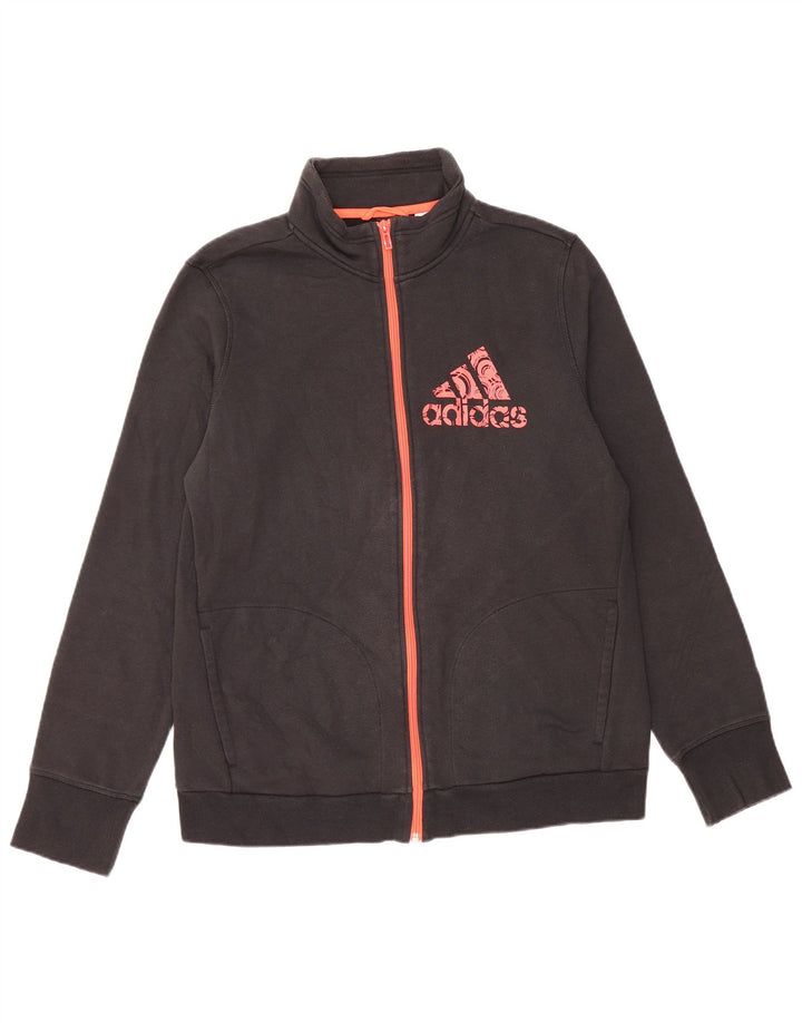 ADIDAS Womens Graphic Tracksuit Top Jacket UK 16 Large Grey