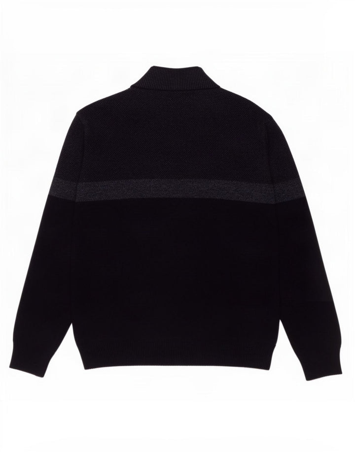 Marks & Spencer Mens Zip Neck Jumper Sweater Large Navy Blue Colourblock