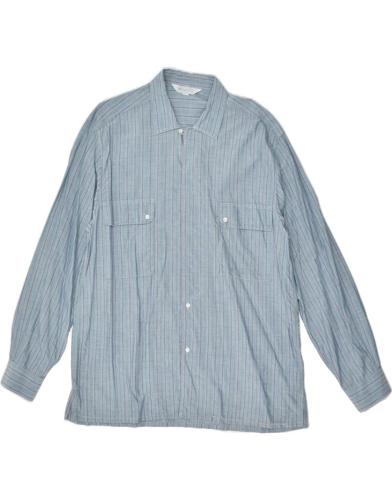 ERMENEGILDO ZEGNA Mens Shirt IT 54 Large Blue Striped Cotton | Vintage Ermenegildo Zegna | Thrift | Second-Hand Ermenegildo Zegna | Used Clothing | Messina Hembry 