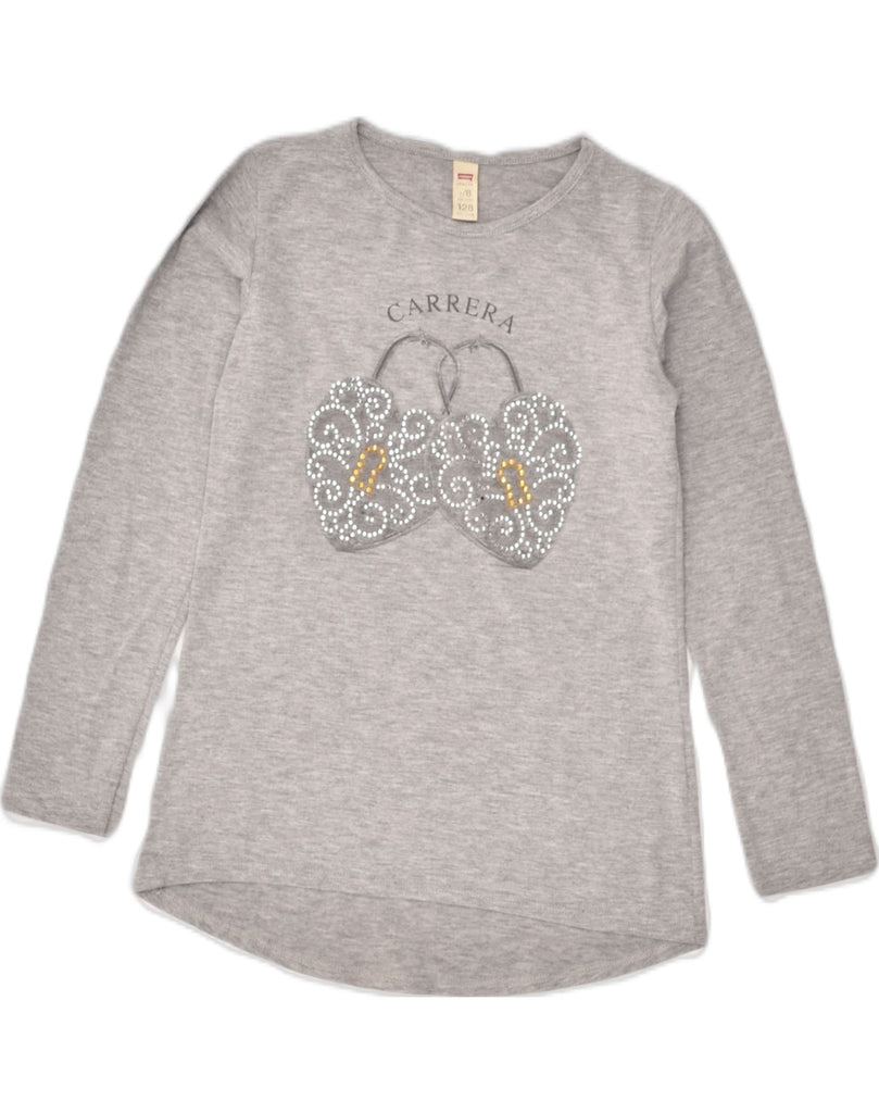 CARRERA Girls Graphic Top Long Sleeve 7-8 Years Grey Cotton | Vintage Carrera | Thrift | Second-Hand Carrera | Used Clothing | Messina Hembry 