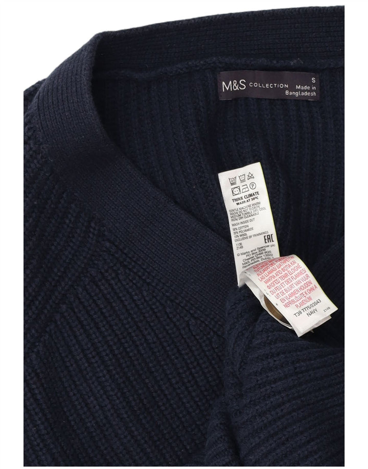 Marks & Spencer Womens Cardigan Sweater UK 10 Small Navy Blue Cotton