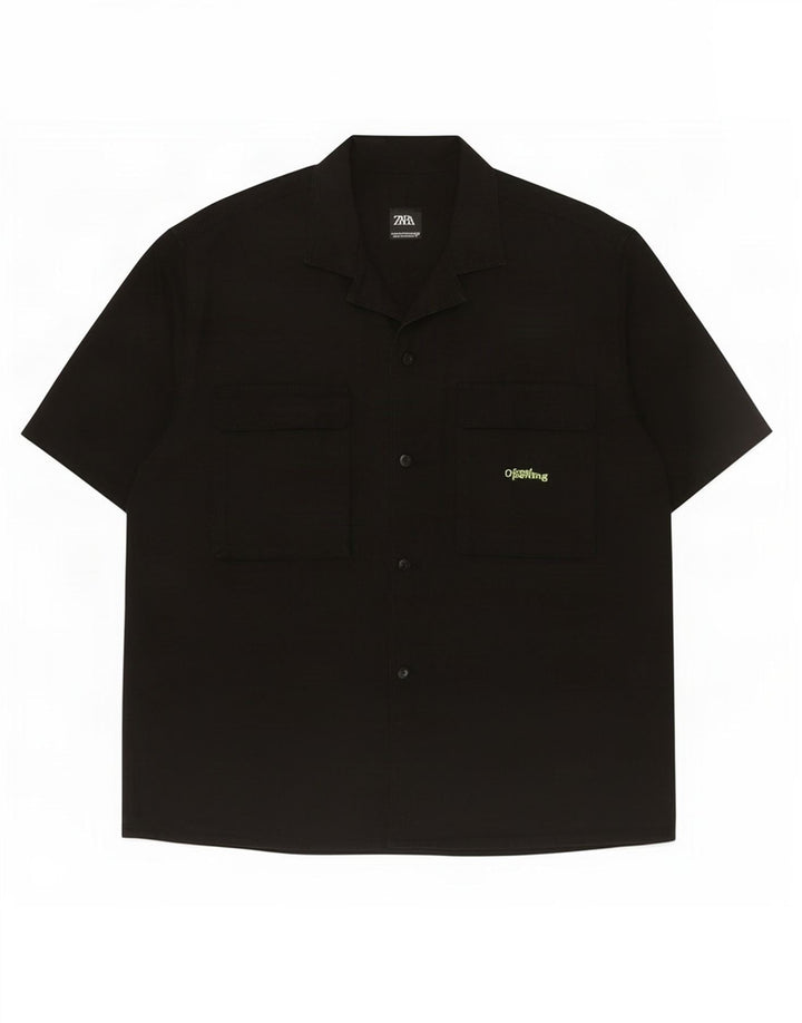 Zara Mens Short Sleeve Shirt XL Black Cotton