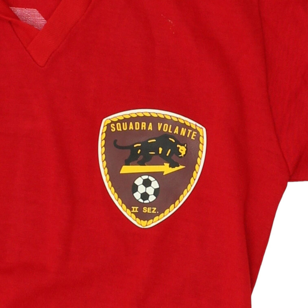 Squadra Volante Mens Red Football Shirt | Vintage 80s Italian State Police | Vintage Messina Hembry | Thrift | Second-Hand Messina Hembry | Used Clothing | Messina Hembry 