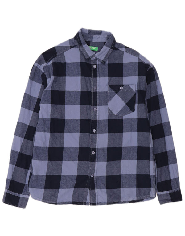 Benetton Boys Flannel Shirt 13-14 Years 3XL Blue Gingham Cotton