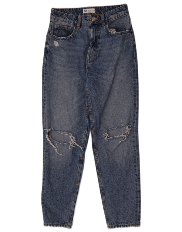 Zara Womens Distressed Tapered Jeans EU 36 XS W26 L27 Blue Cotton