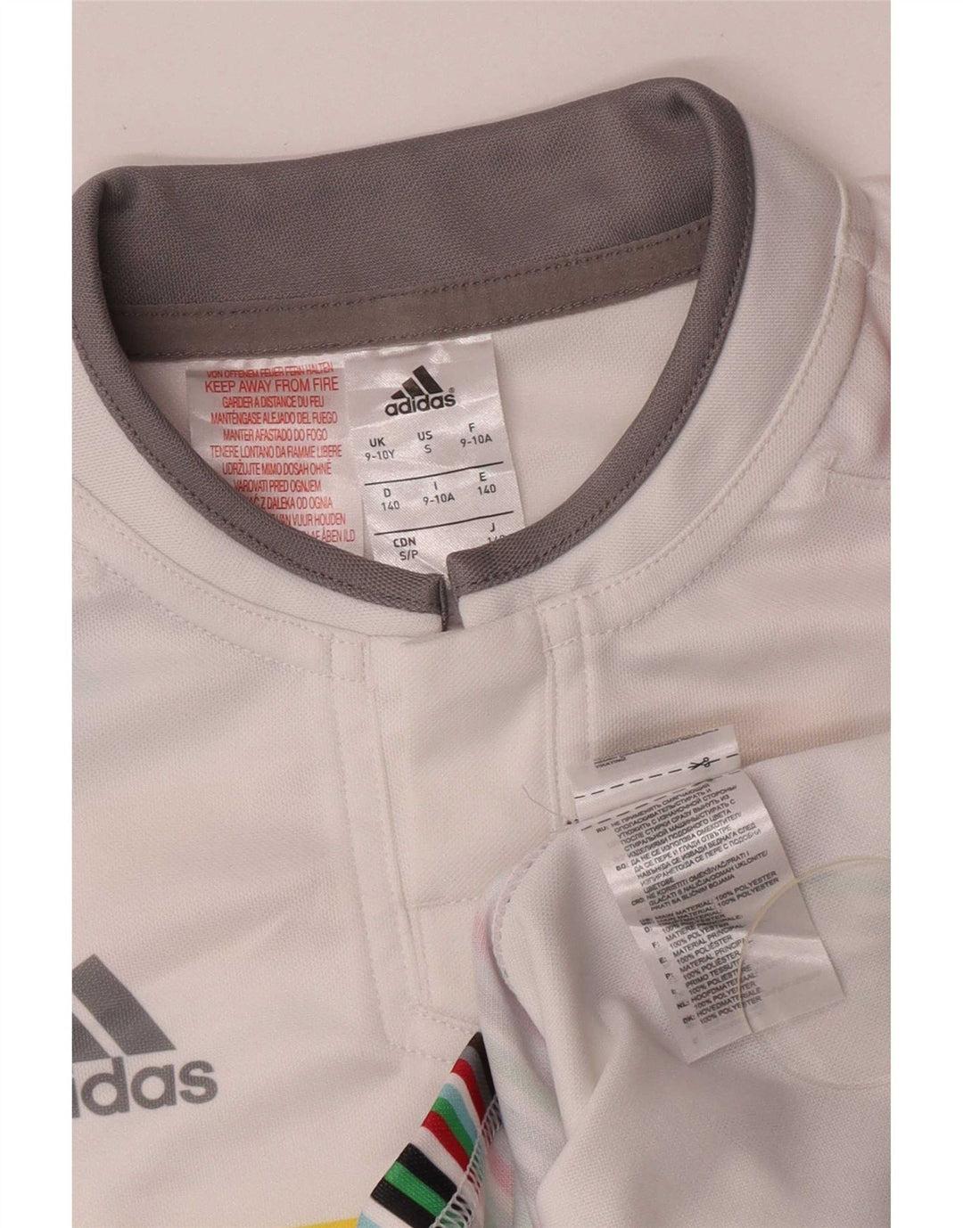 Adidas Boys Graphic T-Shirt Top 9-10 Years White Polyester