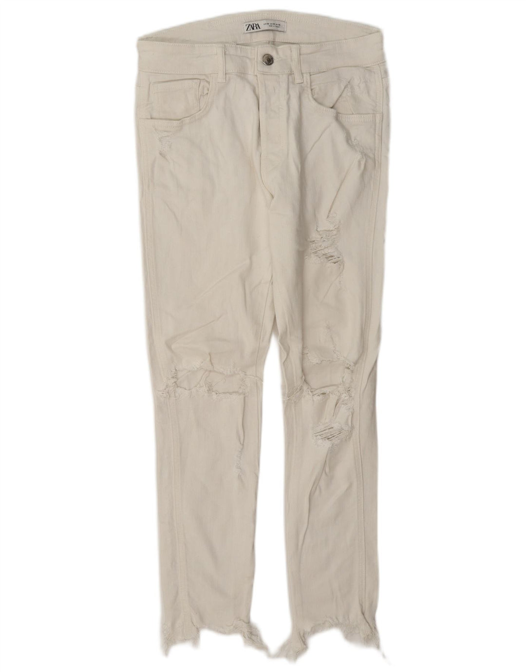 Zara Mens Distressed Slim Jeans EU 38 Small W30 L27 White Cotton