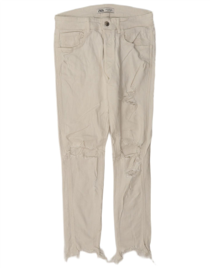 Zara Mens Distressed Slim Jeans EU 38 Small W30 L27 White Cotton