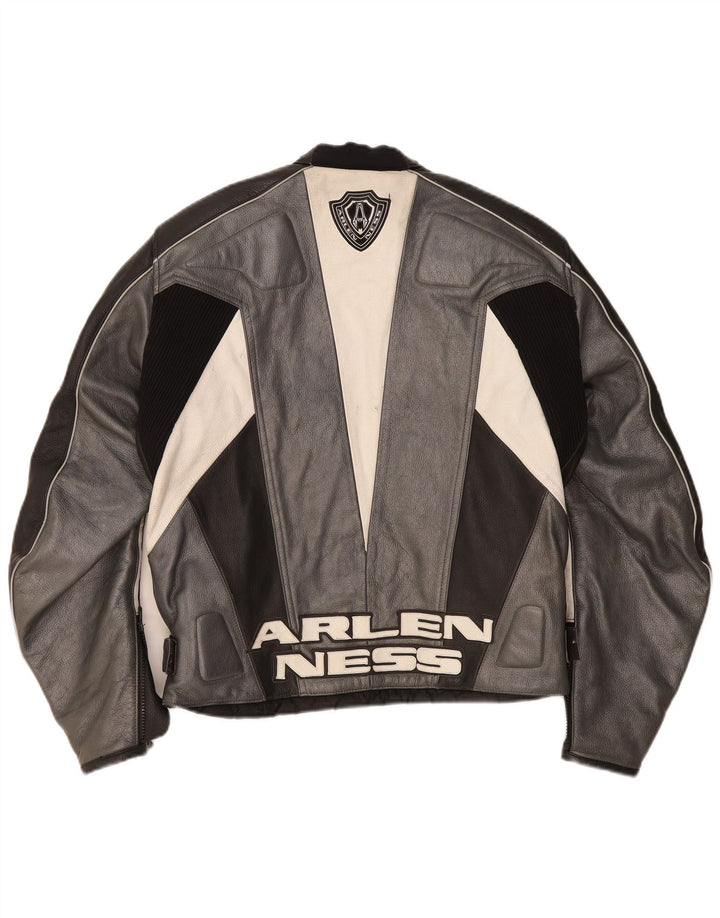 Arlen Ness Mens Graphic Biker Jacket Size 54 Large Grey Motorcycle
