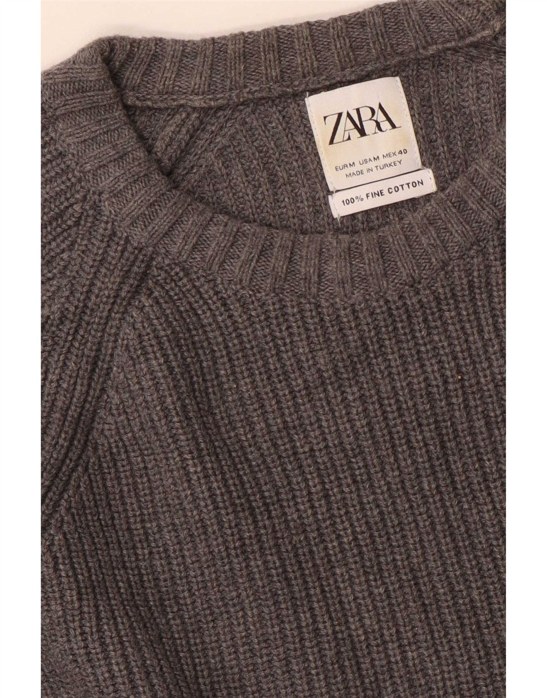 Zara Mens Crew Neck Jumper Sweater Medium Grey Cotton