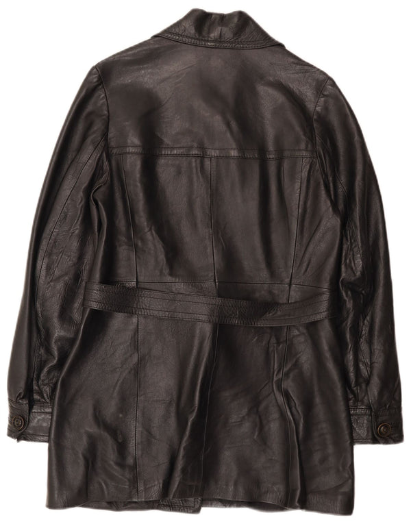 Vintage Womens Leather Coat UK 10 Small Black