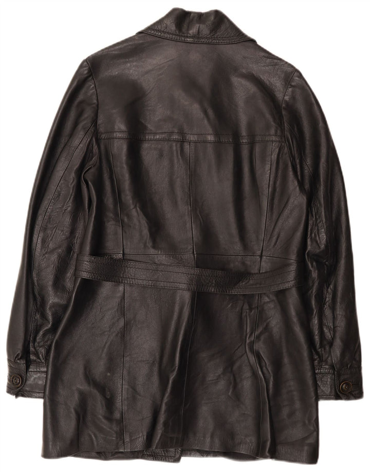 Vintage Womens Leather Coat UK 10 Small Black
