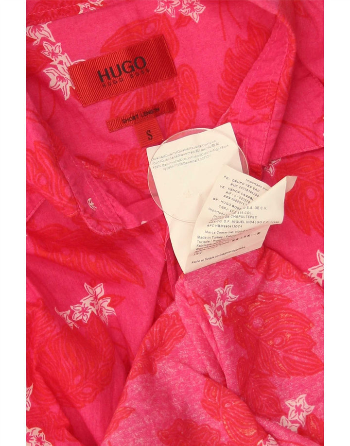 Hugo Boss Mens Shirt Small Pink Floral Cotton