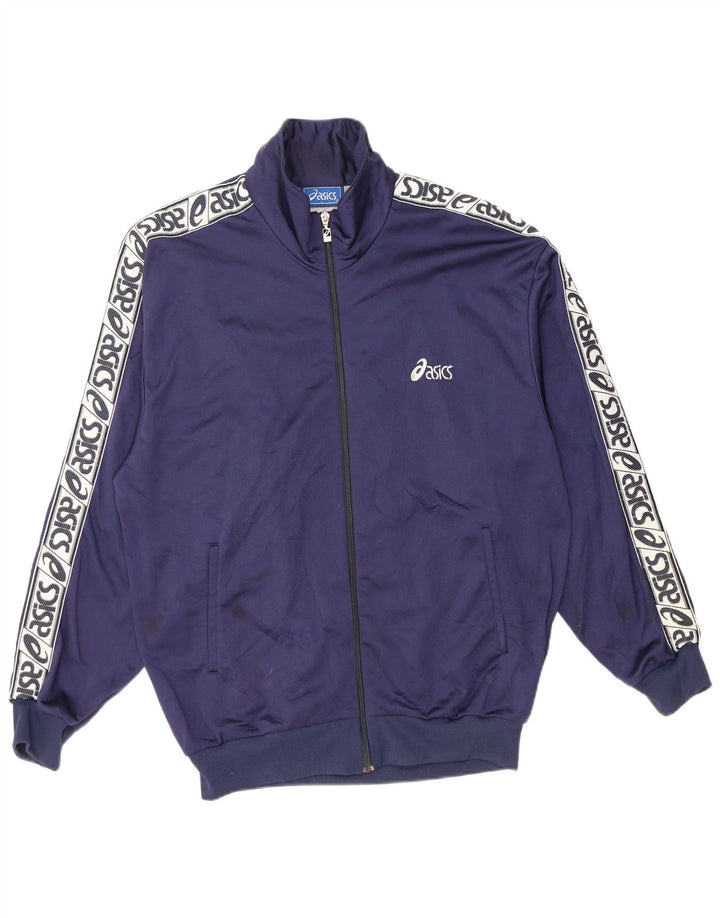 Asics Mens Graphic Tracksuit Top Jacket Medium Navy Blue Colourblock Sports