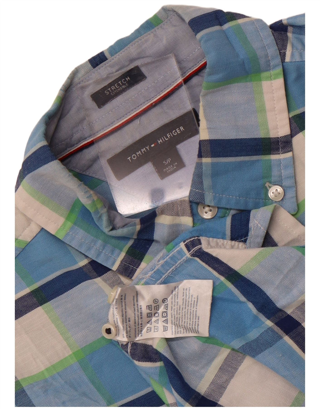 Tommy Hilfiger Mens Stretch Shirt Small Blue Check Cotton