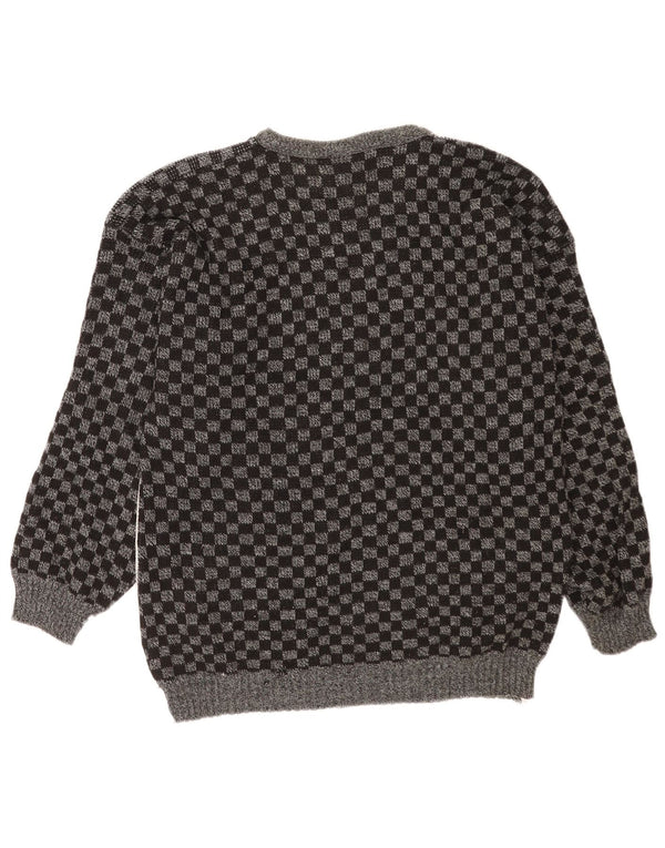 Vintage Mens Boat Neck Jumper Sweater Medium Grey Geometric Acrylic