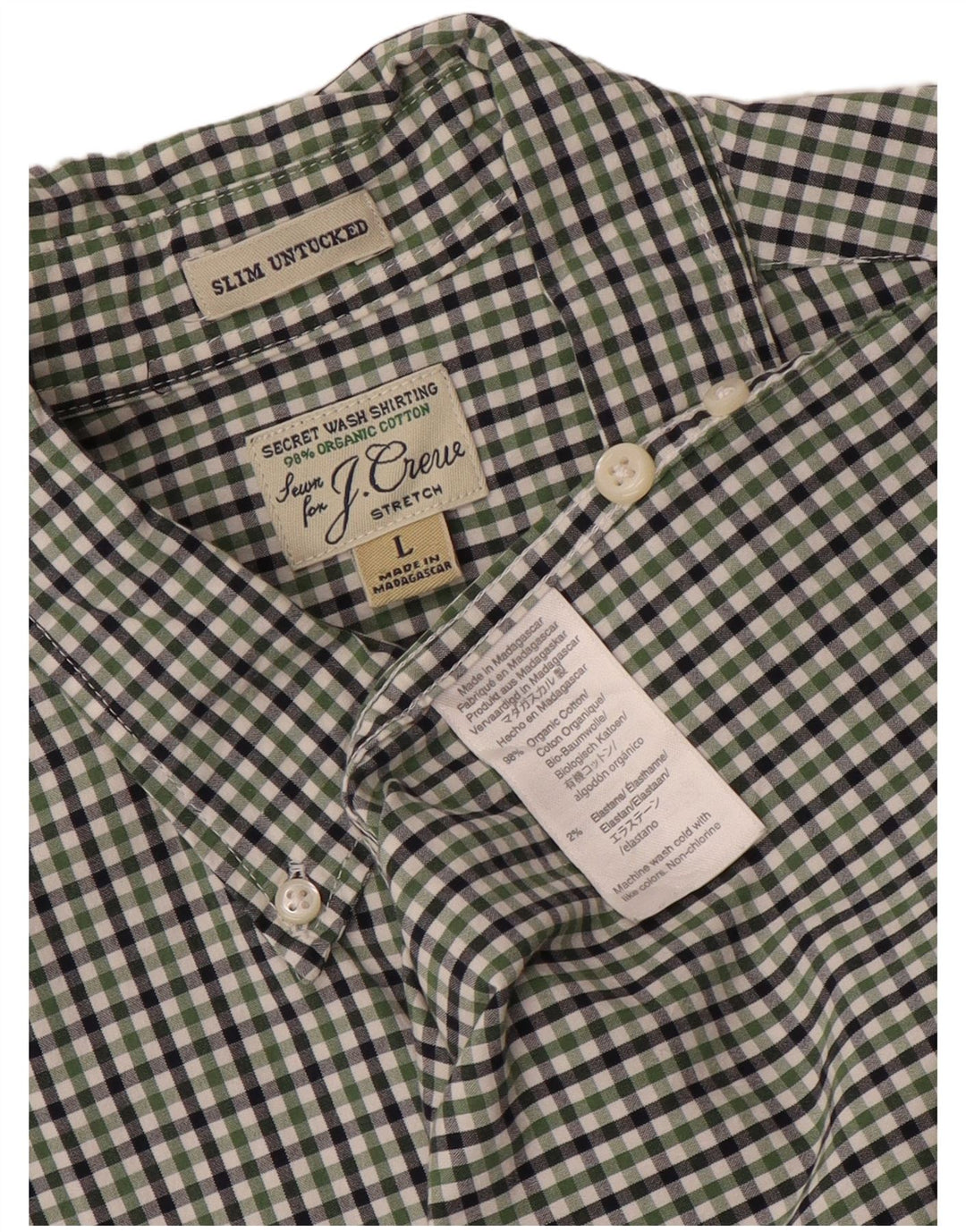 J. CREW Mens Slim Shirt Large Green Gingham Cotton
