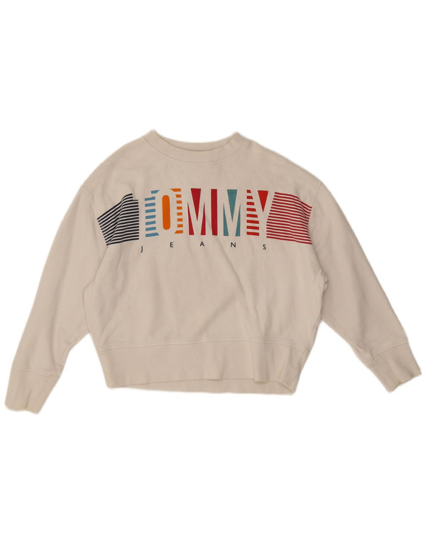 Tommy Hilfiger Womens Oversized 3/4 Sleeve Sweatshirt Jumper UK 2 2XS White