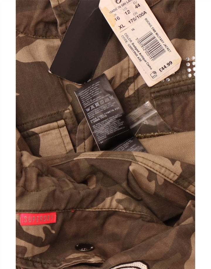 SUPERDRY Womens Graphic Military Jacket UK 16 Large Green Camouflage