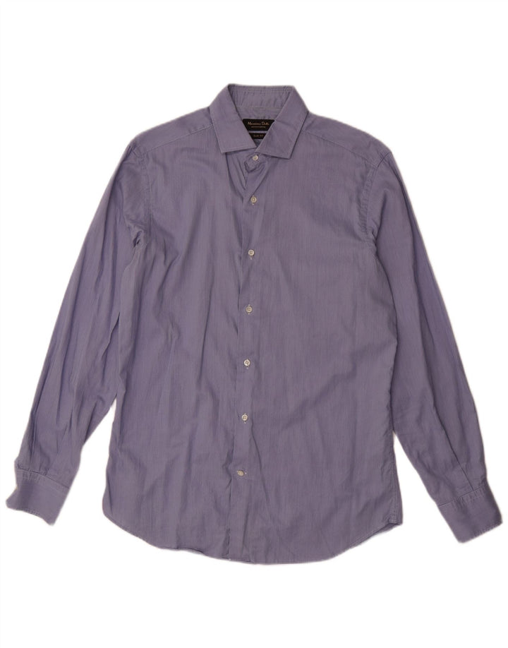 Massimo Dutti Mens Slim Fit Shirt Size 41 16 Large Blue Pinstripe