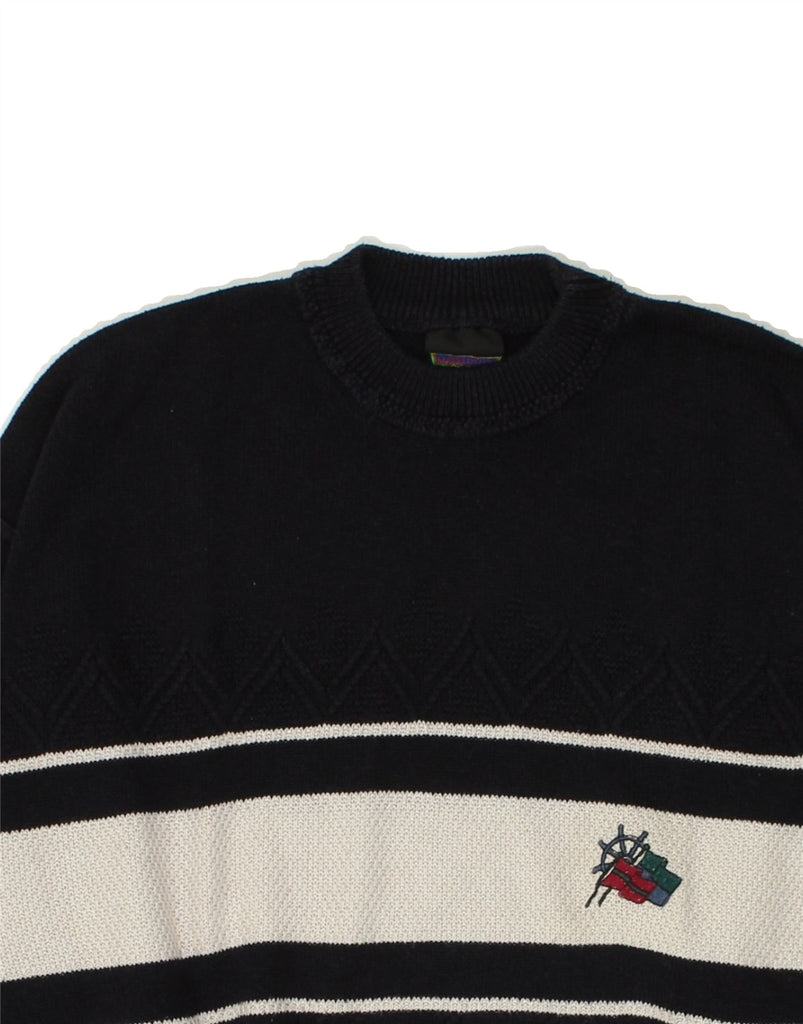 WESTBURY Mens Crew Neck Jumper Sweater Large Navy Blue Colourblock Cotton | Vintage WESTBURY | Thrift | Second-Hand WESTBURY | Used Clothing | Messina Hembry 