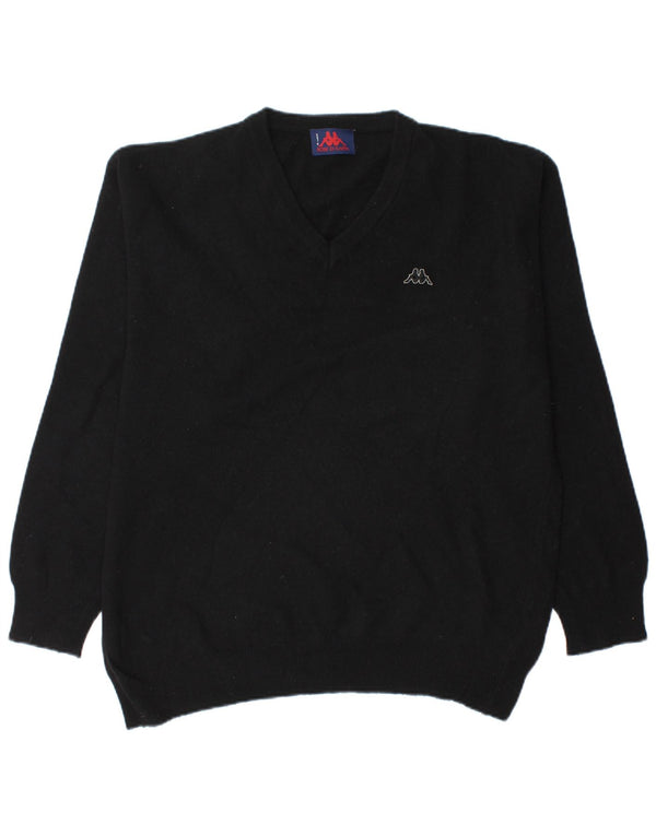 Kappa Mens V-Neck Jumper Sweater Large Black Wool
