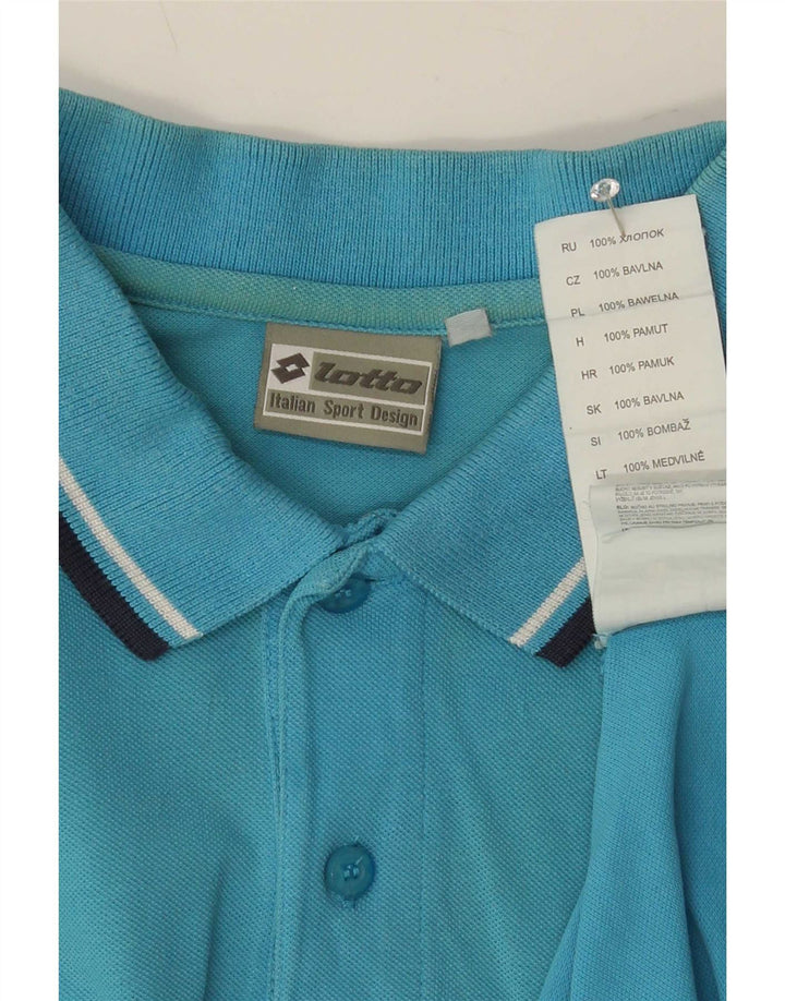 Lotto Mens Polo Shirt Medium Blue Striped Cotton