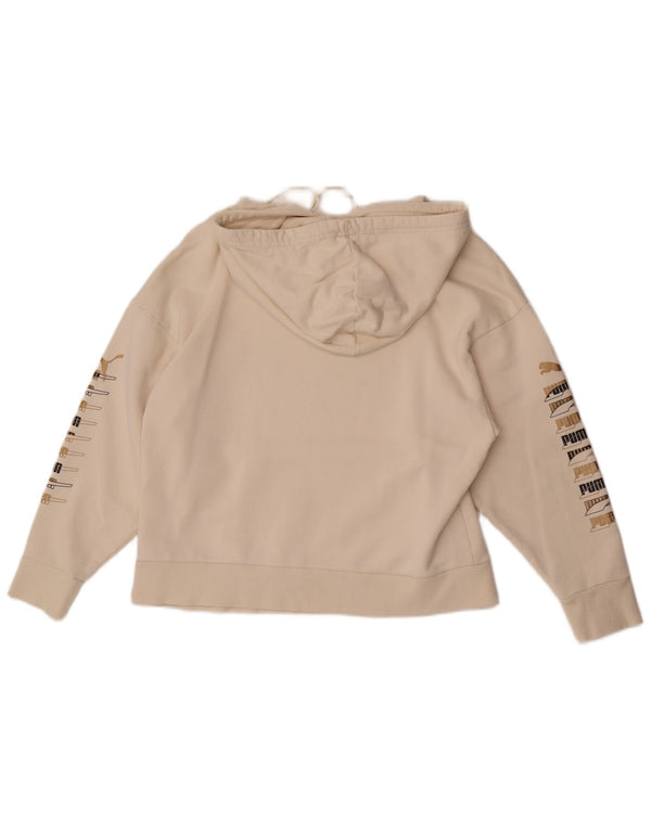 Puma Womens Graphic Hoodie Jumper UK 14 Medium Off White Cotton