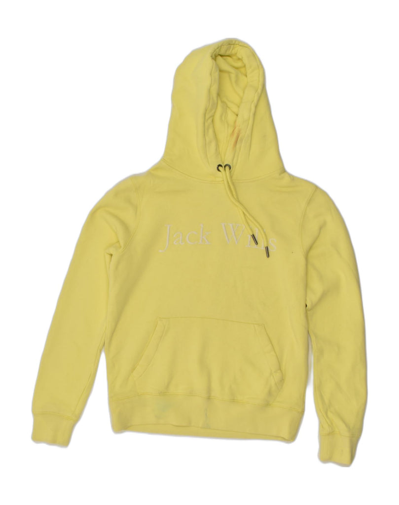 JACK WILLS Womens Graphic Hoodie Jumper UK 8 Small Yellow Cotton | Vintage Jack Wills | Thrift | Second-Hand Jack Wills | Used Clothing | Messina Hembry 