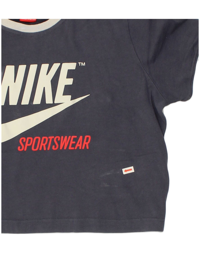 NIKE Womens sportswear Crop Graphic T-Shirt Top UK 16 Large Navy Blue | Vintage Nike | Thrift | Second-Hand Nike | Used Clothing | Messina Hembry 