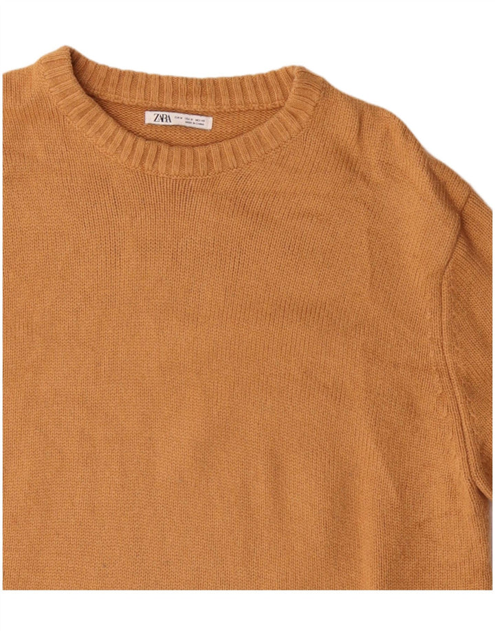 Zara Mens Crew Neck Jumper Sweater Medium Yellow