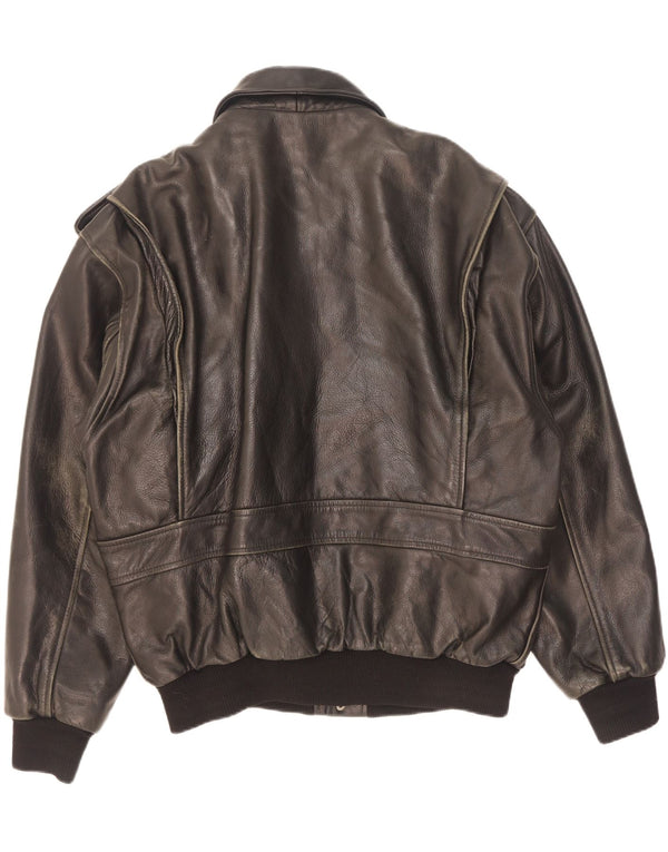 Vintage Mens Military Leather Jacket UK 42 XL Black