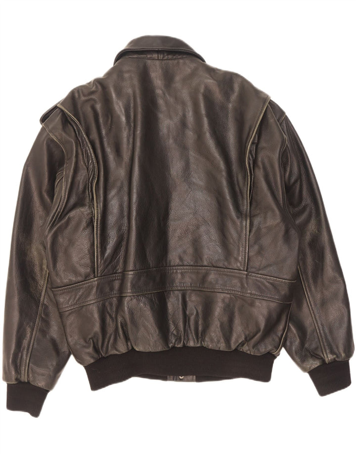 Vintage Mens Military Leather Jacket UK 42 XL Black