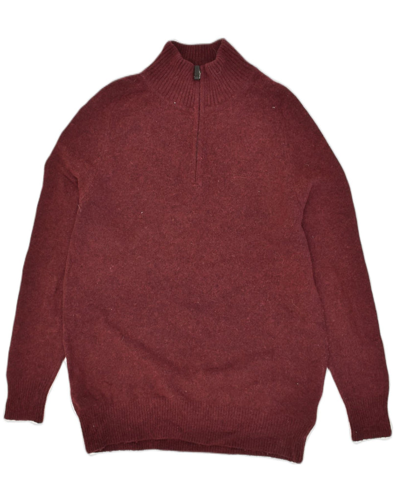 SUPERDRY Womens Zip Neck Jumper Sweater UK 18 XL Burgundy Lambswool | Vintage Superdry | Thrift | Second-Hand Superdry | Used Clothing | Messina Hembry 