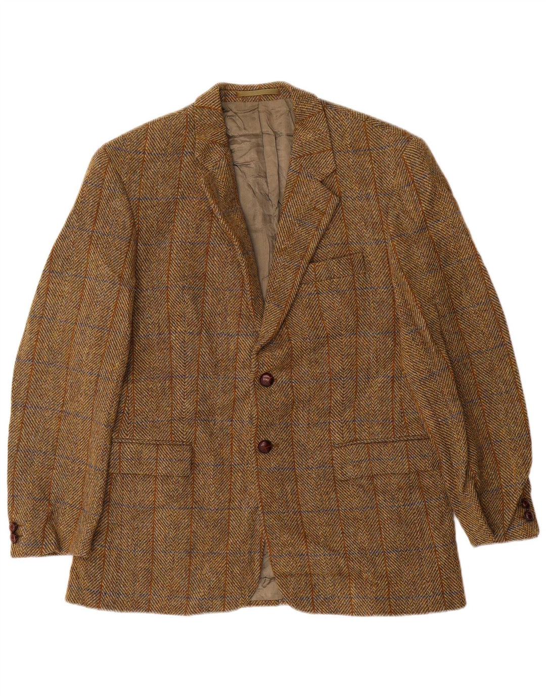 HARRIS TWEED Mens 2 Button Blazer Jacket UK 38 Medium Brown Herringbone