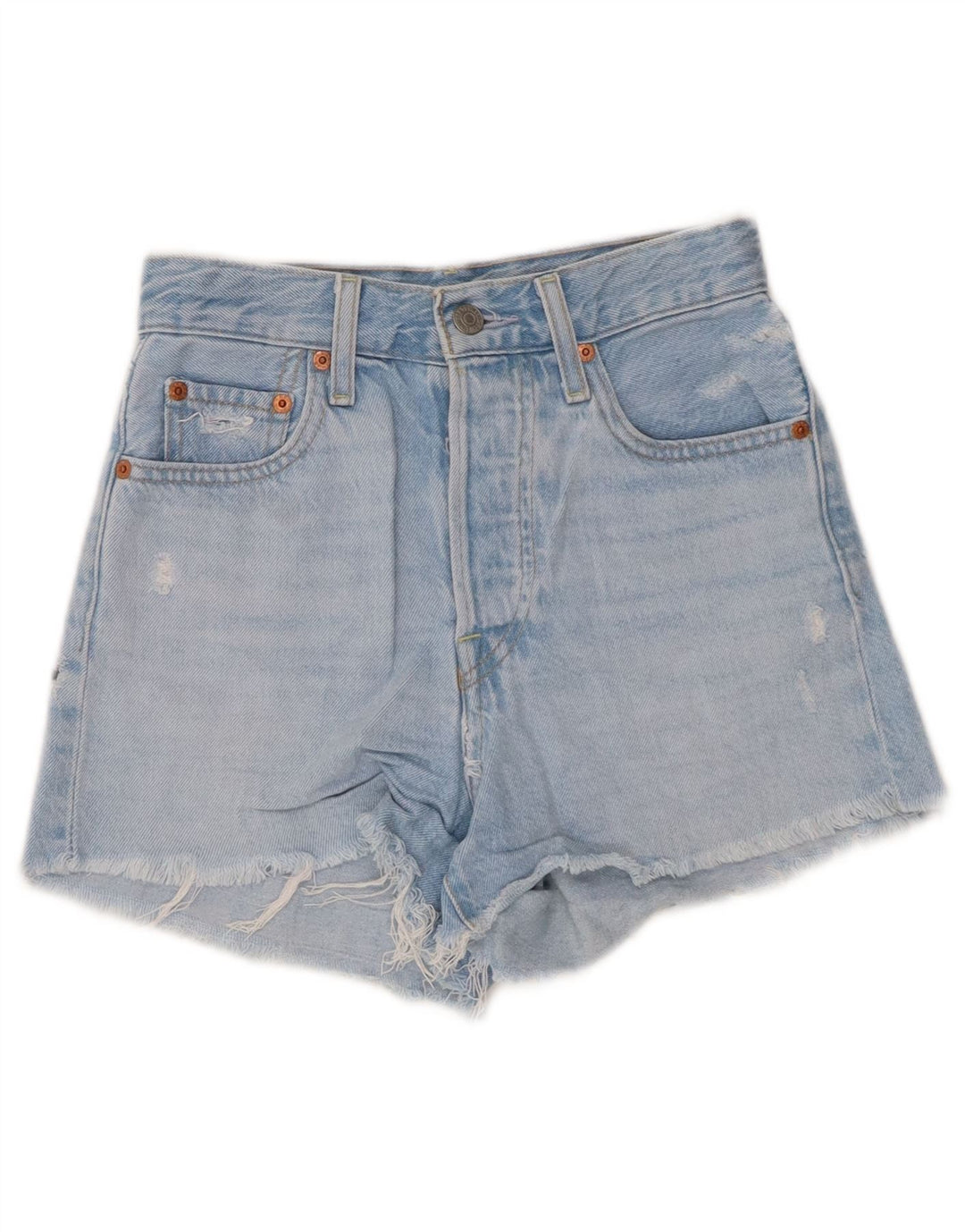 Levi's Womens Ribcage Distressed Denim Shorts W24 XS Blue Cotton