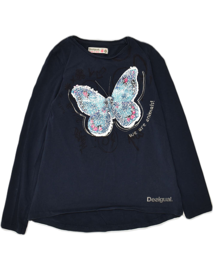 DESIGUAL Girls Graphic Top Long Sleeve 11-12 Years Navy Blue Animal Print | Vintage Desigual | Thrift | Second-Hand Desigual | Used Clothing | Messina Hembry 