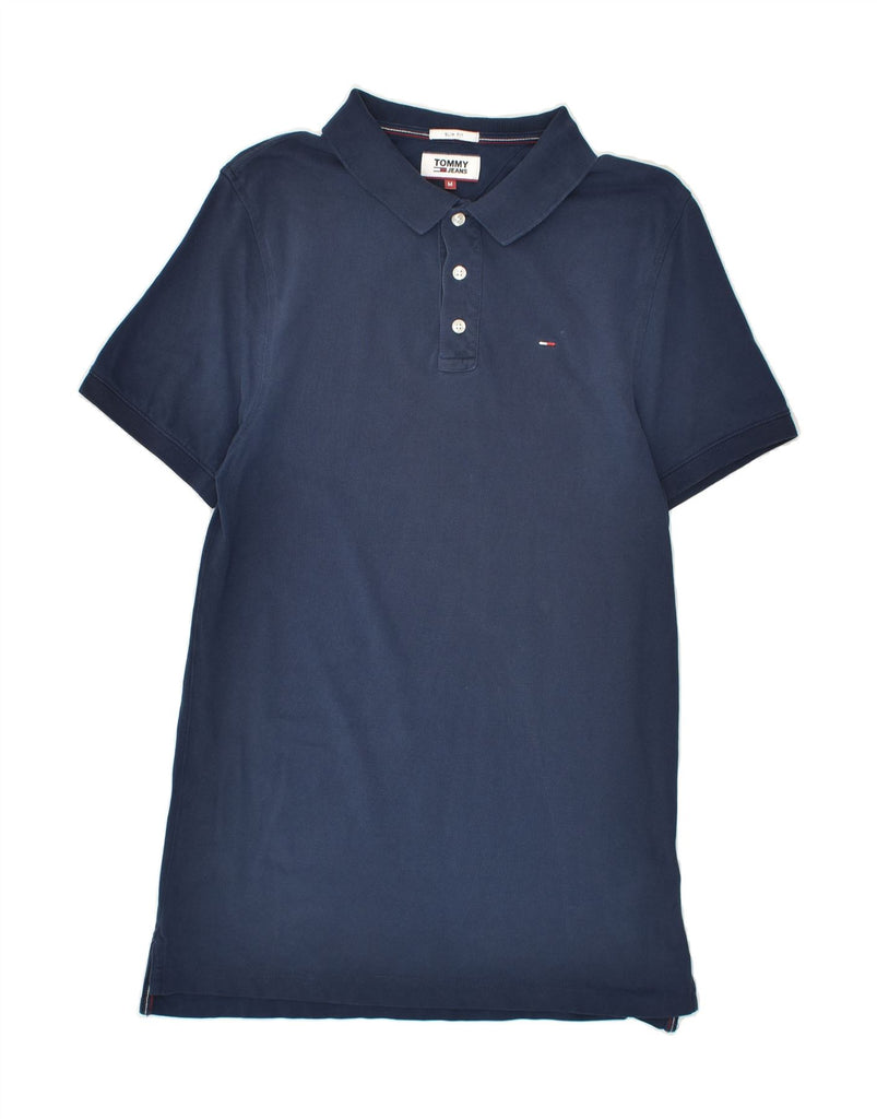 TOMMY JEANS Mens Slim Fit Polo Shirt Medium Navy Blue Cotton | Vintage Tommy Jeans | Thrift | Second-Hand Tommy Jeans | Used Clothing | Messina Hembry 