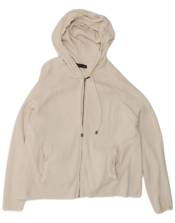 Marks & Spencer Womens Hooded Cardigan Sweater UK 18 XL Off White Cotton