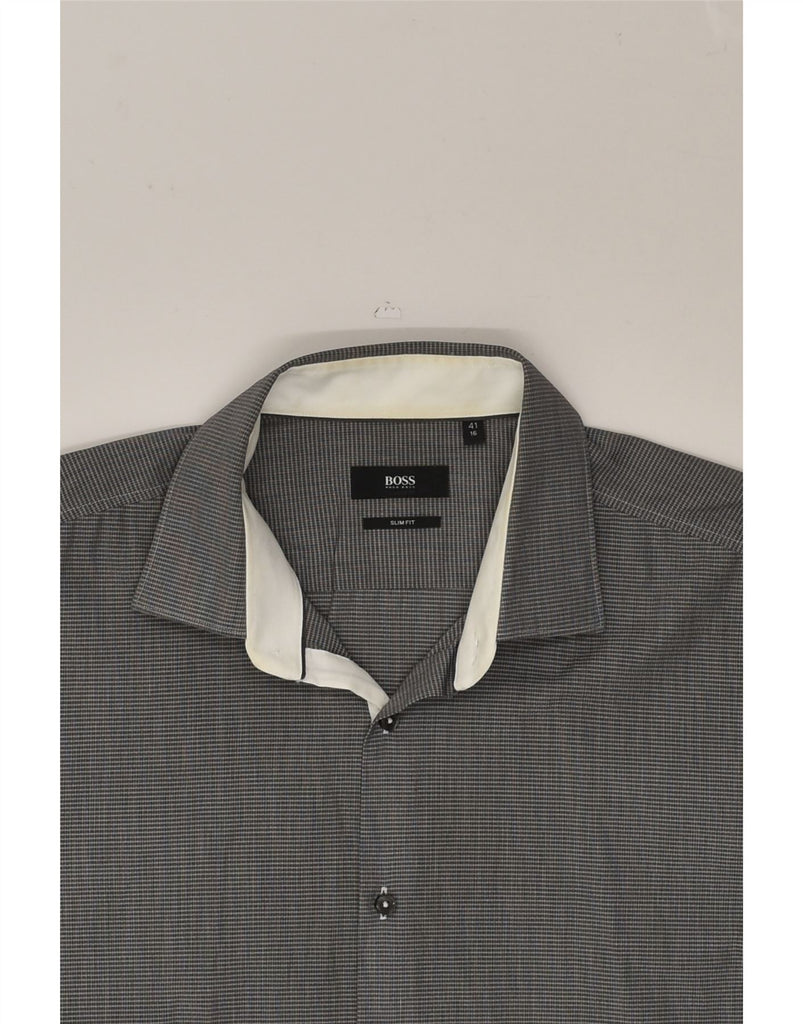 HUGO BOSS Mens Slim Fit Shirt Size 41 16 Large Grey Cotton | Vintage Hugo Boss | Thrift | Second-Hand Hugo Boss | Used Clothing | Messina Hembry 