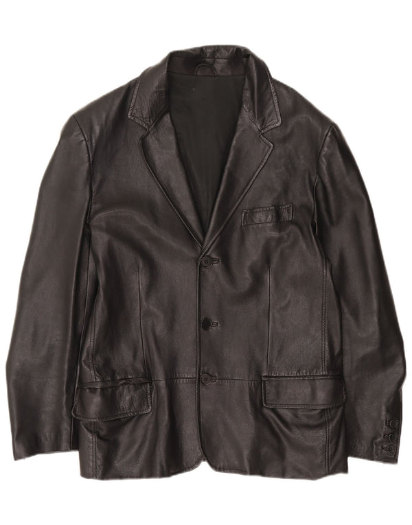 Vintage Mens 3 Button Leather Blazer Jacket IT 50 Large Black Leather