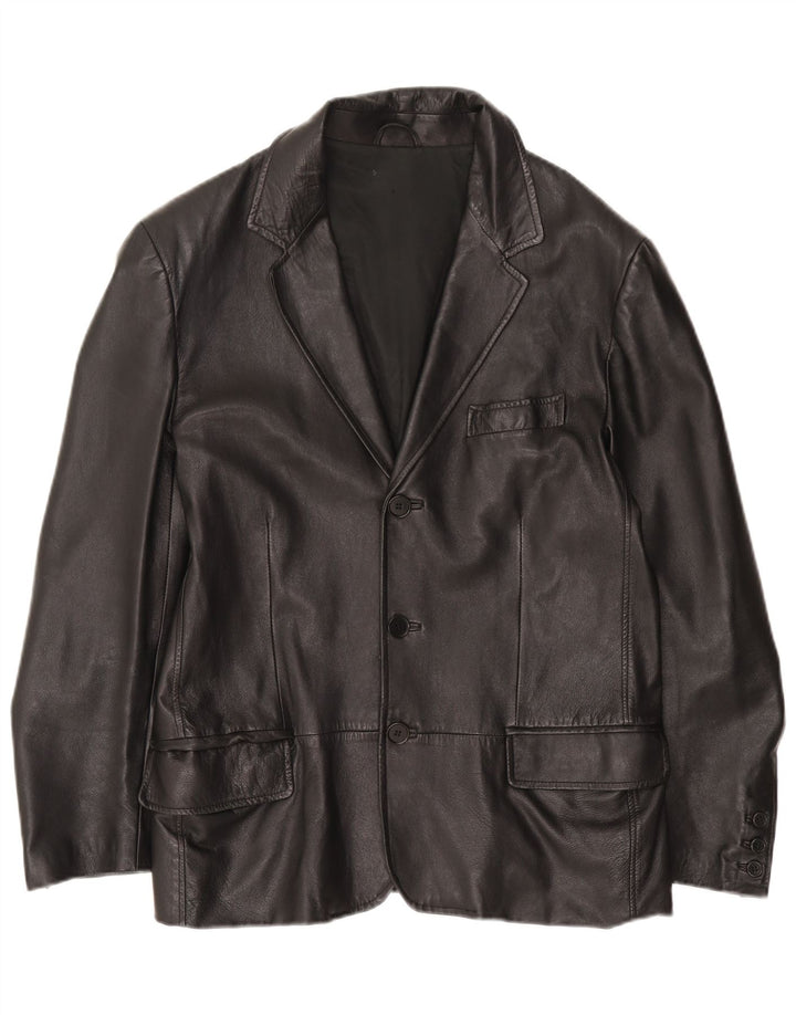 Vintage Mens 3 Button Leather Blazer Jacket IT 50 Large Black Leather