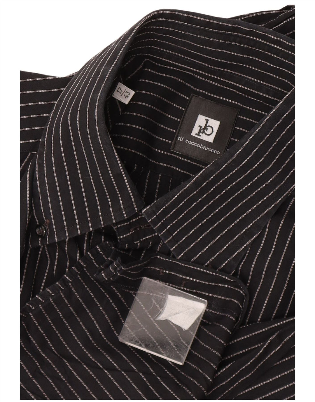 Roccobarocco Mens Shirt Size 17 43 XL Black Striped Cotton