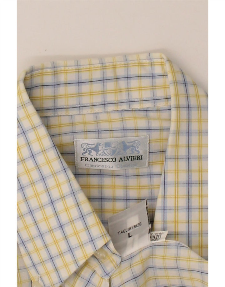 VINTAGE Mens Short Sleeve Shirt Large Yellow Check Cotton Vintage Vintage and Second-Hand Vintage from Messina Hembry 